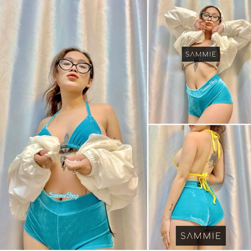 กางเกง TWERK สีฟ้าพาสเทล, นางรํา, rave, booty, กางเกง Twerk สีฟ้าพาสเทล