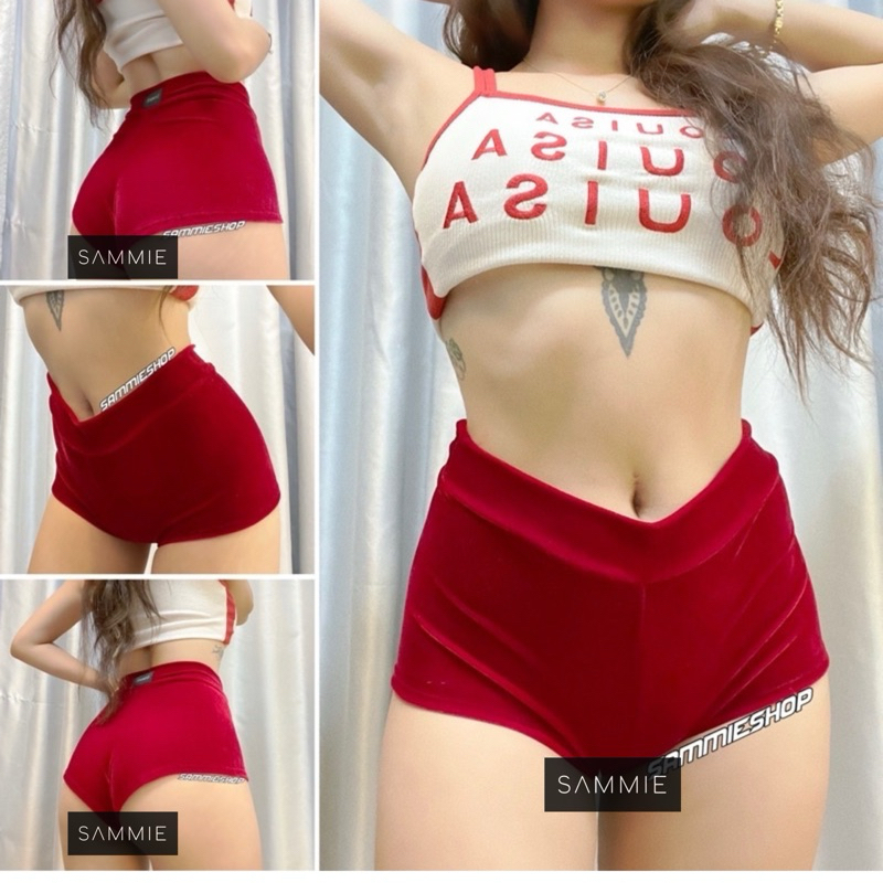 ซัมมี่ กํามะหยี่สีแดง กางเกง TWERK, นางรํา, rave, booty, กางเกง twerk กํามะหยี่สีแดง