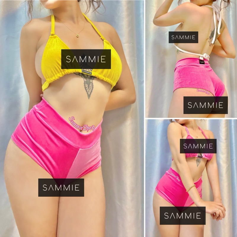 Sammie กางเกง TWERK สีชมพูสตรอเบอร์รี่ นักเต้น rave booty กางเกง twerk สีชมพูสตรอเบอร์รี่