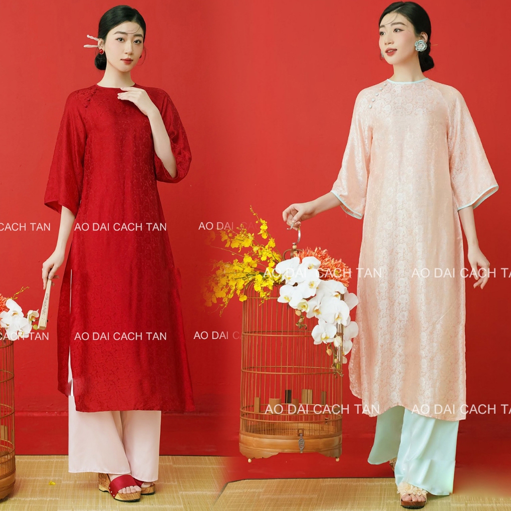 ตรงผ้า ao dai โมเดิร์น ao dai สําหรับหญิงสาวที่มีรูปทรงหลวมสําหรับงานแต่งงานและวันหยุดที่สวยงาม
