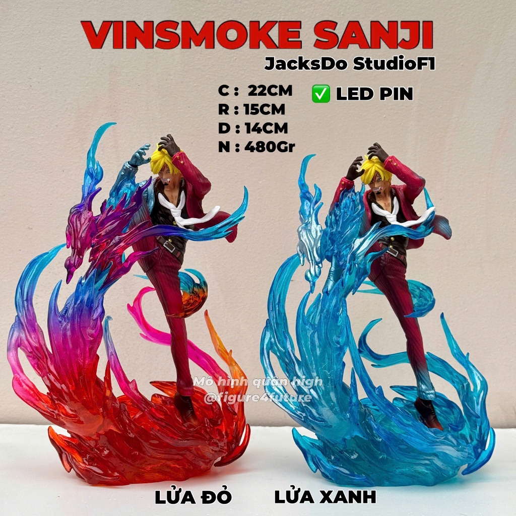 (22cm - F1 - LED) สูง 22cm รุ่น Vinsmoke Sanji พร้อมไฟ LED สวยงาม - Sanji Jacksdo Studio F1 - เสื้อสีแดง Sanji Wano