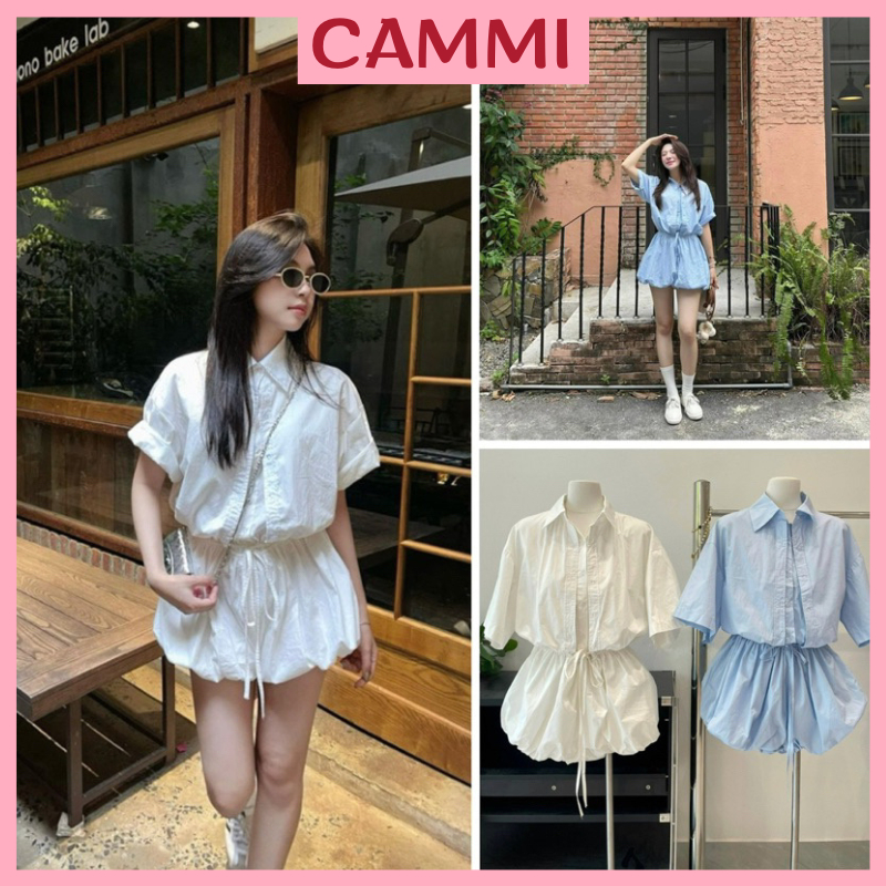 จั้มสูทเป็นยาง ปกเสื้อพองๆ ปกเสื้อแขนสั้น 2 ฝา สไตล์วัยรุ่นสุดๆ HB634