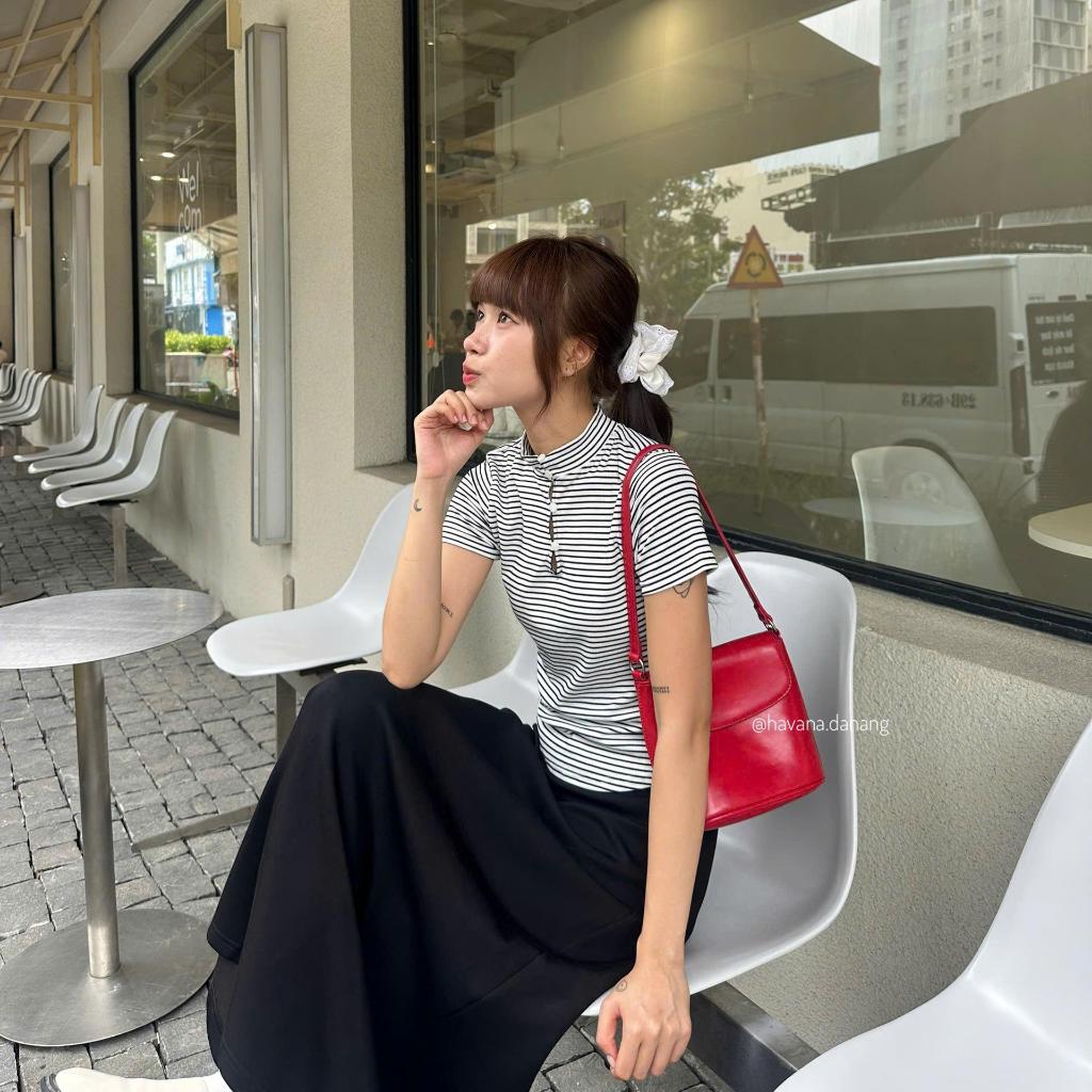 เสื้อเชิ้ตผู้หญิงลายขวาง คอปก 3 นิ้ว คลุมท้อง เทรนด์มาแรง HAVANA ATH477