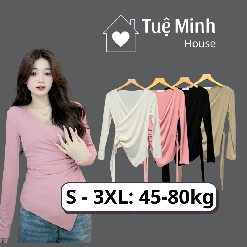 เสื้อยืดแขนยาวคอปกแหลมเอวเฉียง ทรงสวยมาก ผ้านุ่ม ใส่สบาย Bigsize Tue Minh House A113
