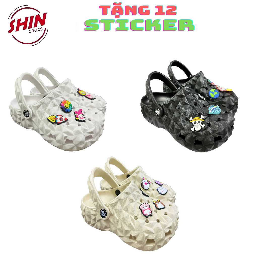 รองเท้าแตะ Cross DIAMOND พร้อมขนมปังนูน รองเท้าแตะ Crocs Durian พร้อมเสื้อปิดกันลื่น [DIAMOND]