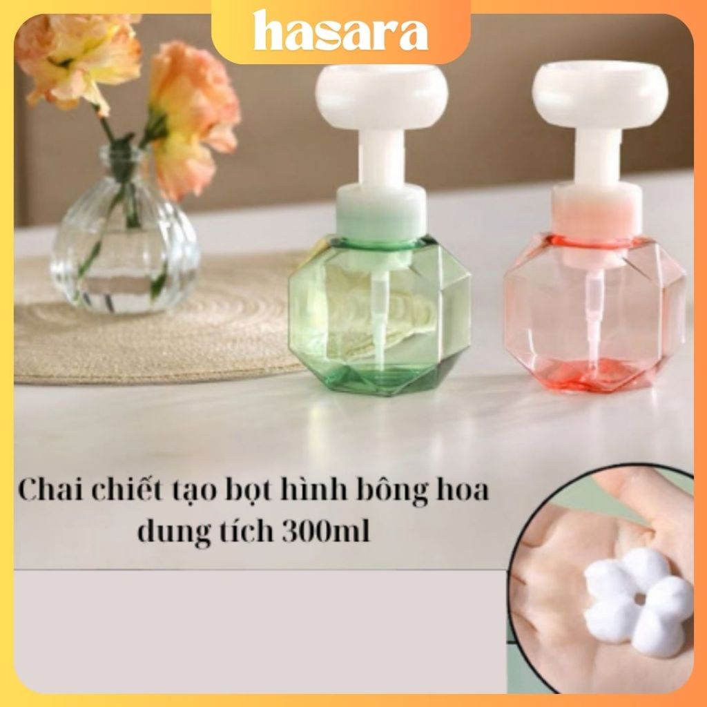 Hasara ขวดใส ตู้ทําสบู่ล้างมือฟองเรียบรูปดอกไม้ 300ml CC15