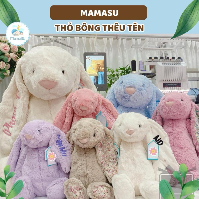 (GIVE Bib) Jellycat Teddy Rabbit พร้อมชื่อปักบน Demand - กระต่ายหูยาวขนนุ่มสําหรับเด็กทารกตุ๊กตาหมีของขวัญคนรัก
