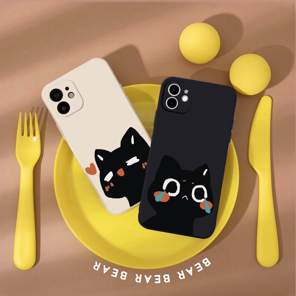 น่ารักแมวดํา iPhone กรณี 6 7 8 สําหรับ iPhone Pro Max Plus Mini 12 11 13 x xs xsmax 14 xr 15 6 7 8 p