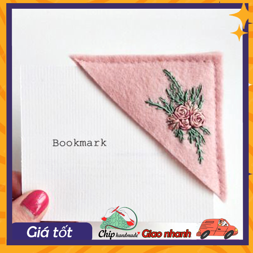 ชุดวัสดุ ทําเอง คุณเครื่องหมายคลิปหนังสือผ้าปักเอง - ที่คั่นหนังสือปักทํามือ - ชิปทํามือ