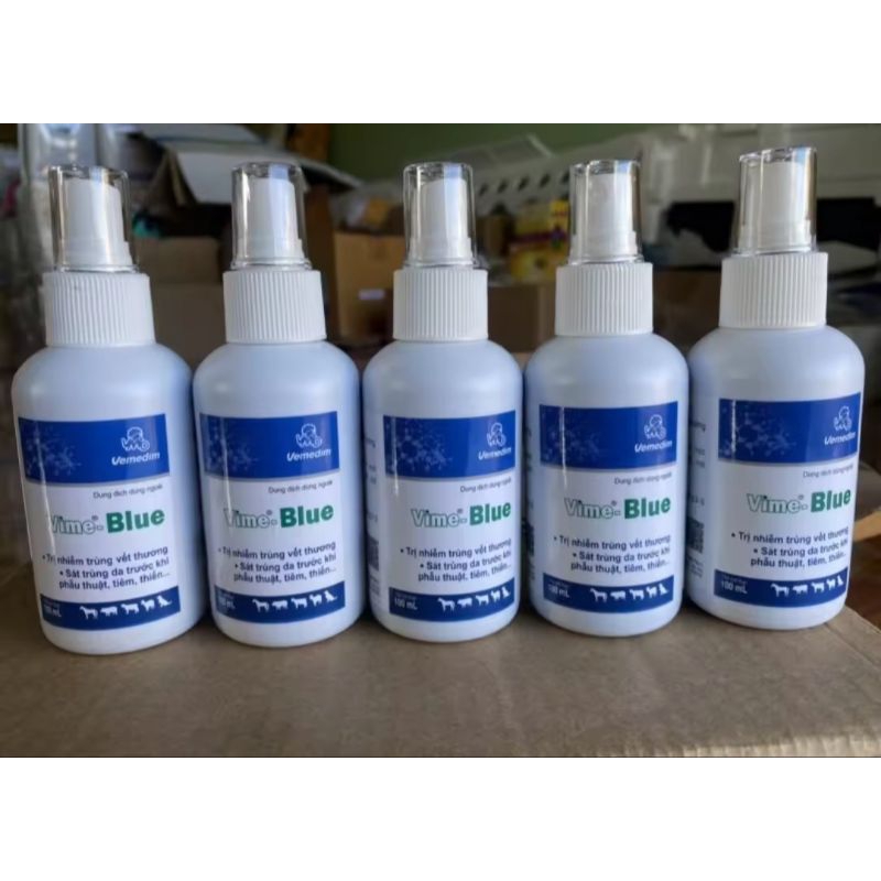 VIME BLUE DISINFECTION, KEEPS DRY, HELPS WOUNDS QUICKLY, PROTECTS PETS