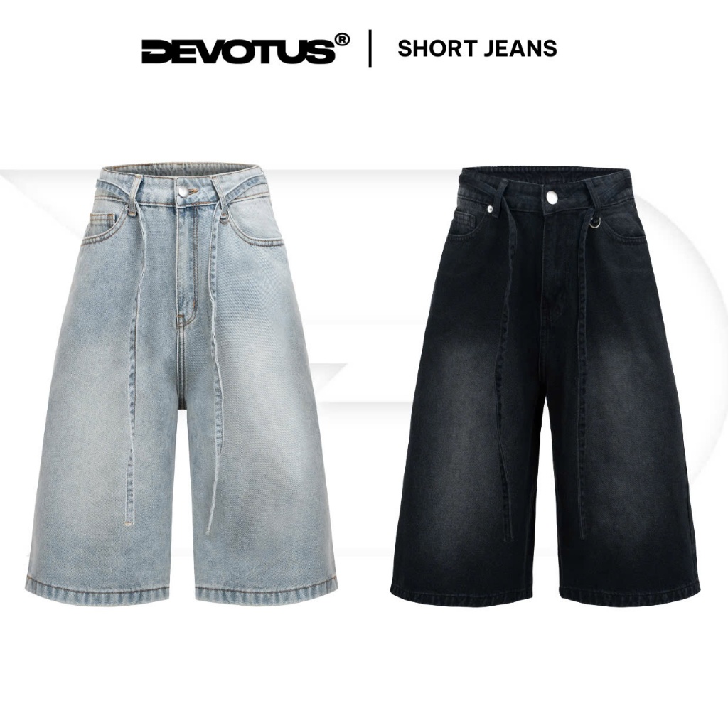 Devotus Form กางเกงยีนส์ขาสั้นขากว้าง Unisex เหนือเข่า - BASIC SHORT JEANS