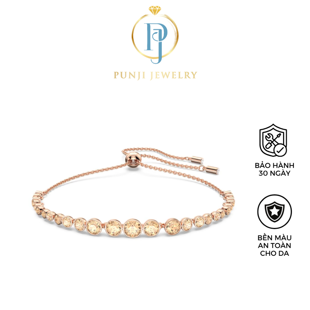 สร้อยข้อมือ Swarovski Emily สีน้ำเงิน คริสตัลทรงกลม โลหะเคลือบโรเดียม ปรับความยาวได้ 17 ซม.