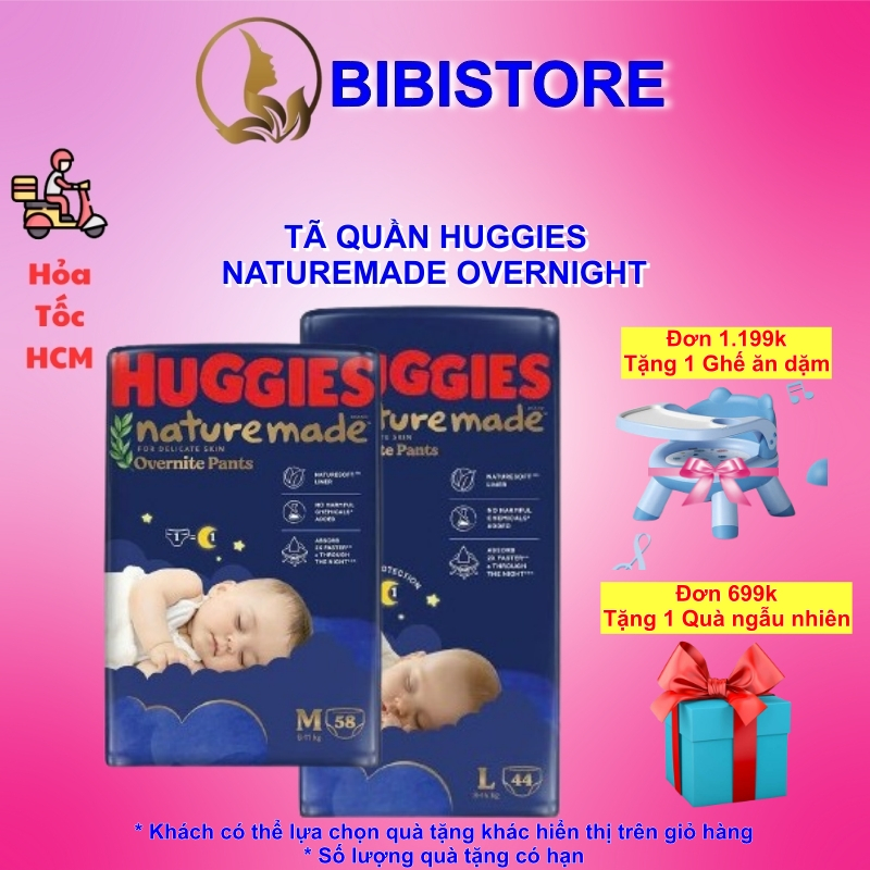 Huggies Naturemade Overnite M58/ L44/ XL38/ XXL26 night กางเกงผ้าอ้อม (Bibstore HCM)
