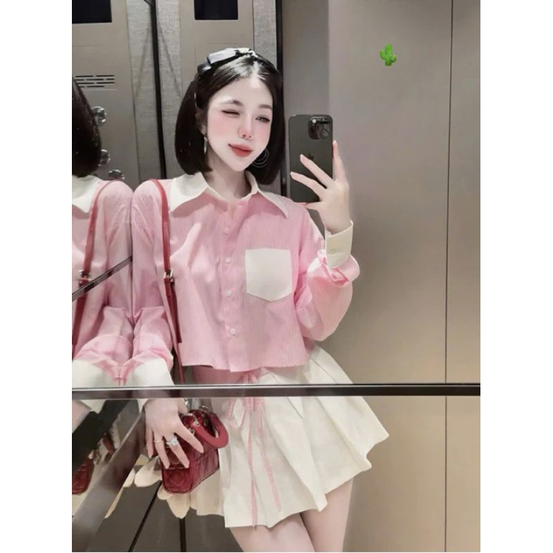 ชุดเสื้อแขนยาวโครเชต์กับกระโปรงสวย
