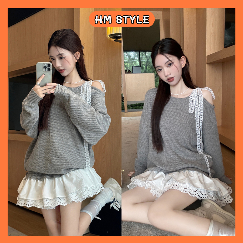 ชุดจั๊มสูท ชุดเซทพร้อมเสื้อรังผึ้งแขนยาวมีลูกไม้และสายสะพายกระโปรงชั้นๆลูกไม้ปักดอกไม้ HB616