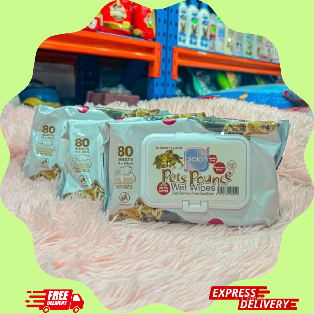 BIOION ผ้าขนหนูเปียกสําหรับสุนัขและแมวของคุณ 80 ชิ้นซุปเปอร์เกล็ด