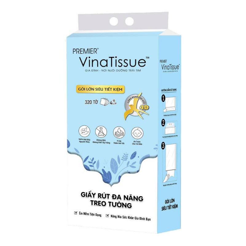 [NEW DATE] ของแท้ - Premier Vina กระดาษทิชชู่อเนกประสงค์แบบแขวน (KR1+) 4 ชั้น 320 ชิ้น (1 ถุง)