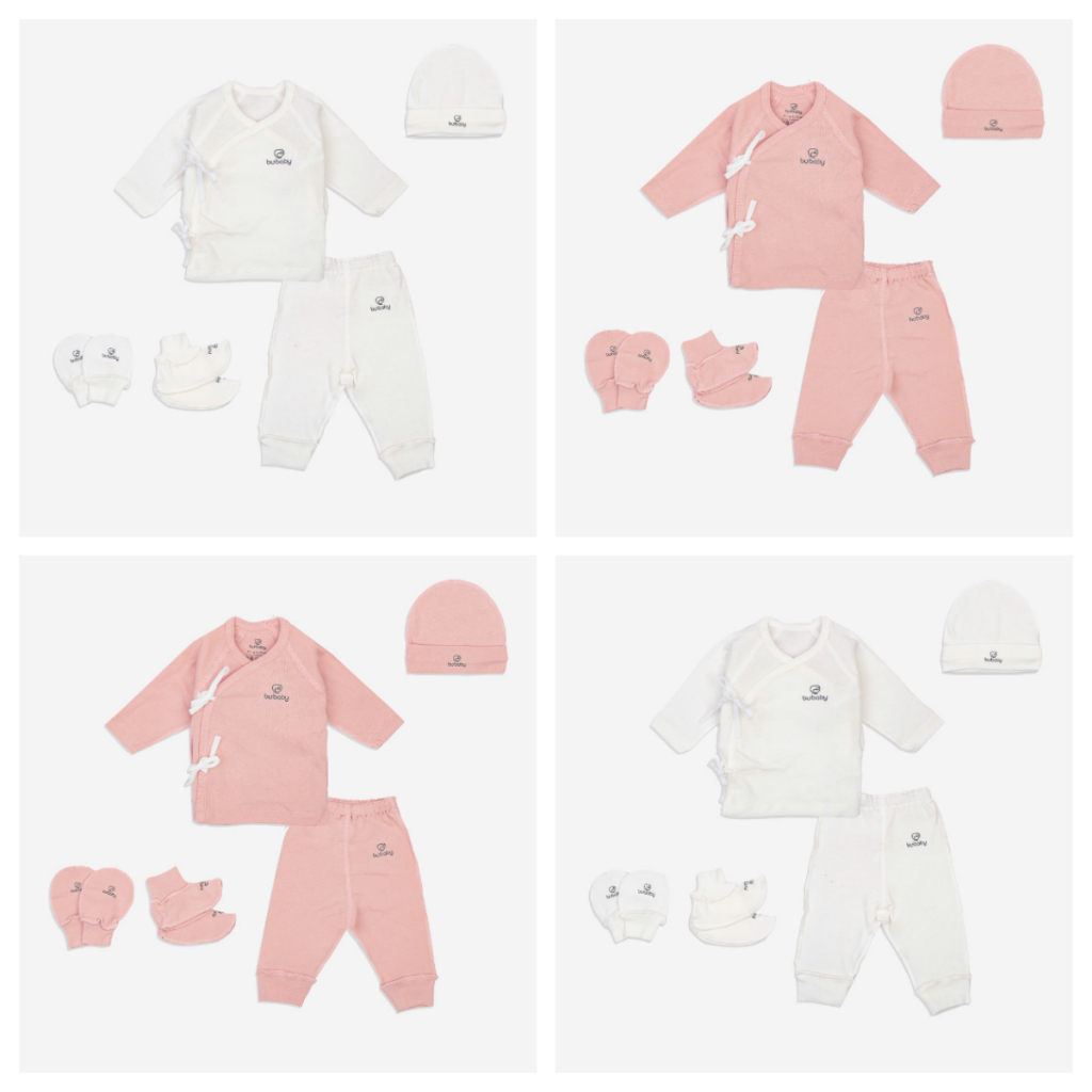 Bubaby ชุดแขนยาวไขว้พร้อมหมวกและถุงมือสําหรับเด็กทารกคลอดก่อนกําหนด