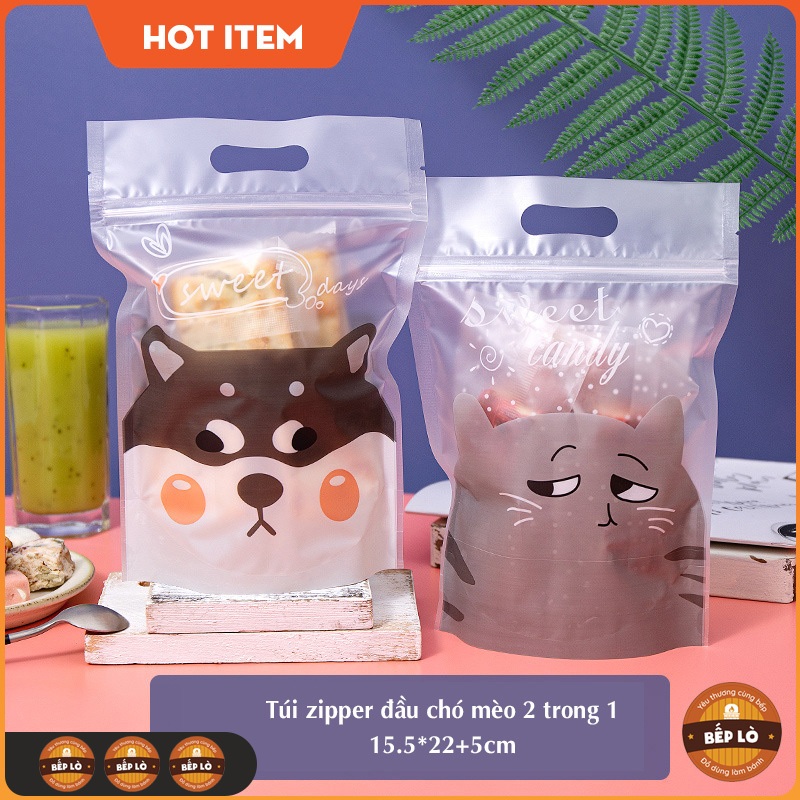 น่ารักมาก 2-in-1 Cat and Dog Head Nougat Nougat Nougat Candy Zip Bag - ชุด 10 ถุง