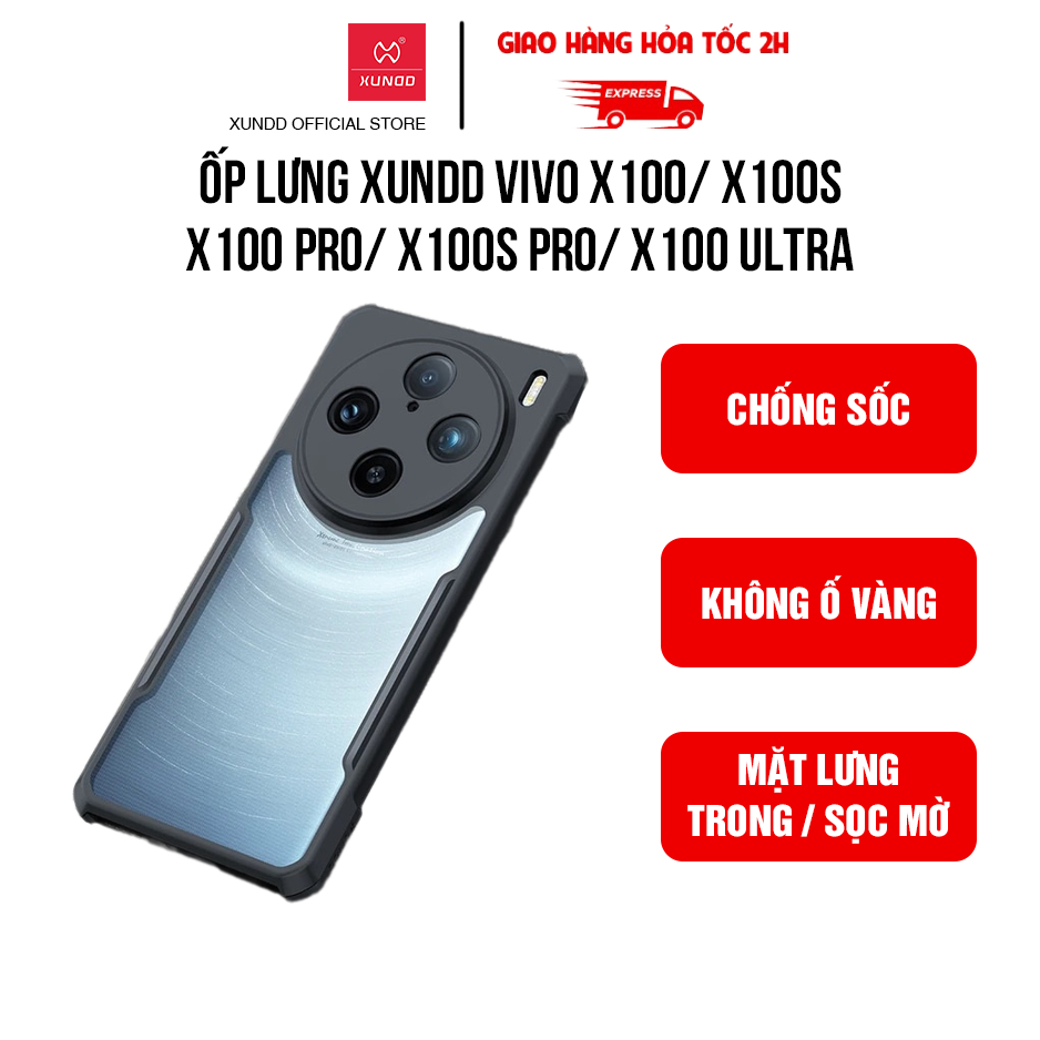 XUNDD เคส Vivo X100/ X100s/ X100 Pro/ X100s Pro/ X100 Ultra - ขอบ TPU กันกระแทก ด้านหลังใส/ลาย