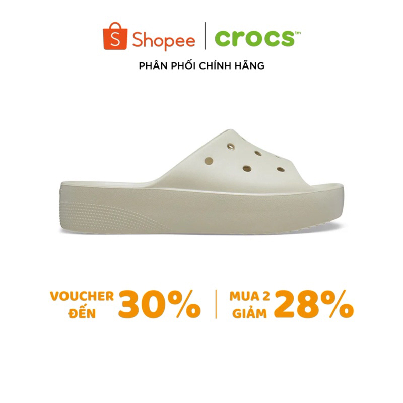 [ ของแท้ ] CROCS CLASSIC PLATFORM รองเท้าแตะผู้หญิง SLIPPERS - BONE