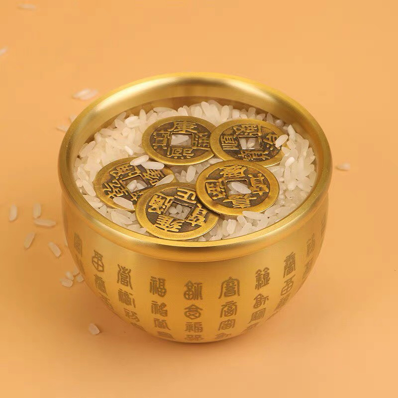 Bronze BOWL / POT OF BAO BACH PHUC CAPACITOR GIVES 5 COINS OF THE FIVE DEVELOPMENTS OF WEALTH