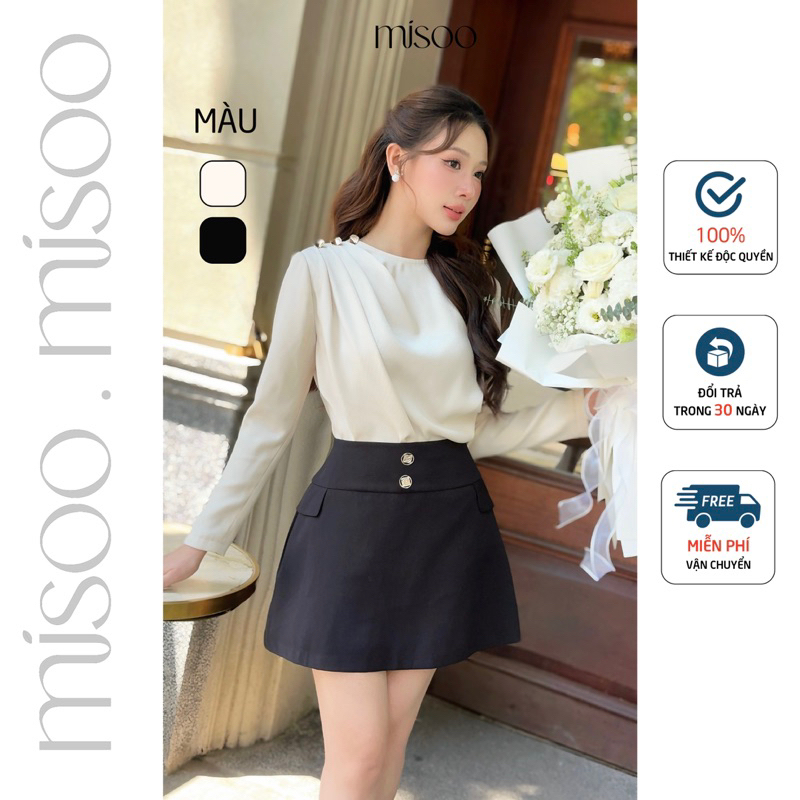 เสื้อเชิ้ตอัดพลีทแขนยาวอ่อนเยาว์และสง่างาม - Nina Top MISOO BSTT04A เสื้อเชิ้ตแขนยาวจับจีบไหล่