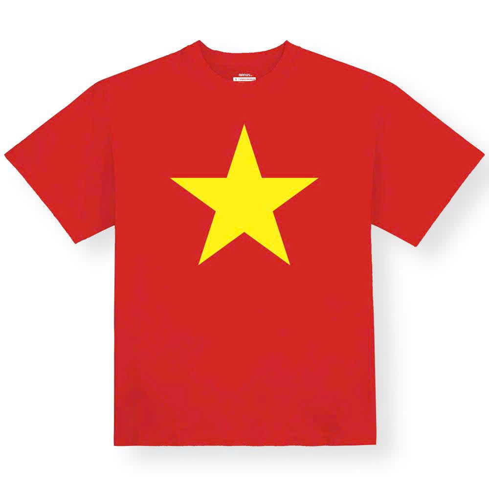 เสื้อธงชาติแดงเวียดนามดาวเหลือง ชม.9 สําหรับผู้ชายผู้หญิงคุณภาพสวยพิมพ์ลายคมชัดผ้าฝ้าย