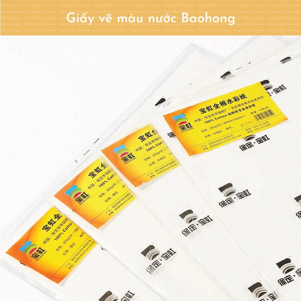 [ĐẬU HÓI]-Giấy Baohong Hạng chuyên nghiệp 300g 100% cotton A1 lỡ-540*789mm-Xấp 5