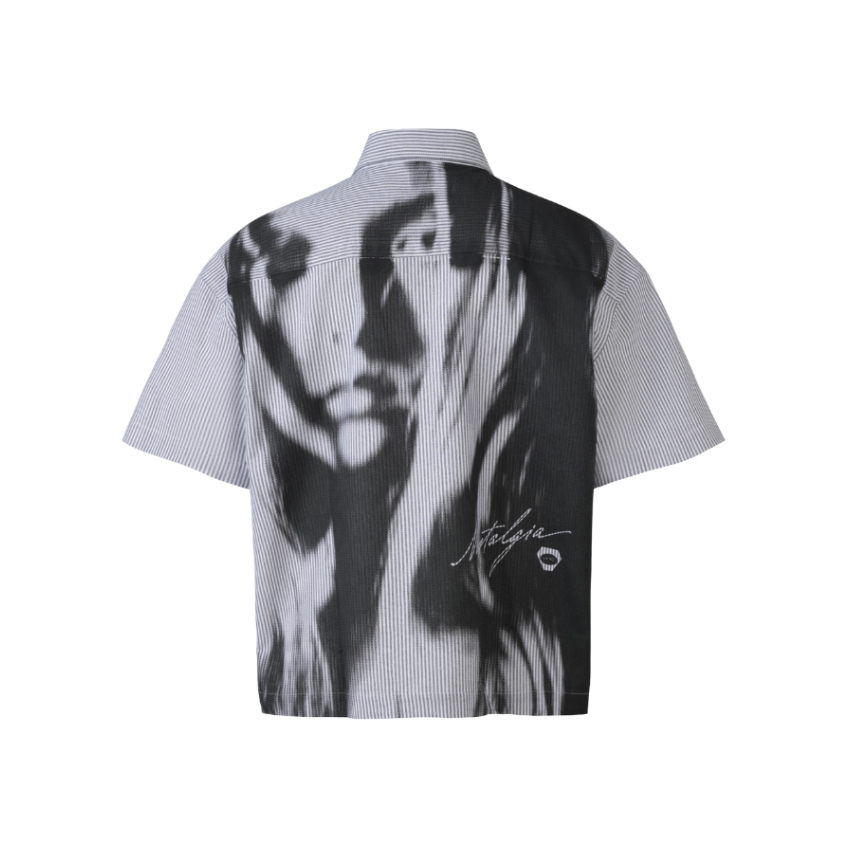 Kmc Mist เสื้อเชิ้ตทรงกล่องลายทางสีเทา