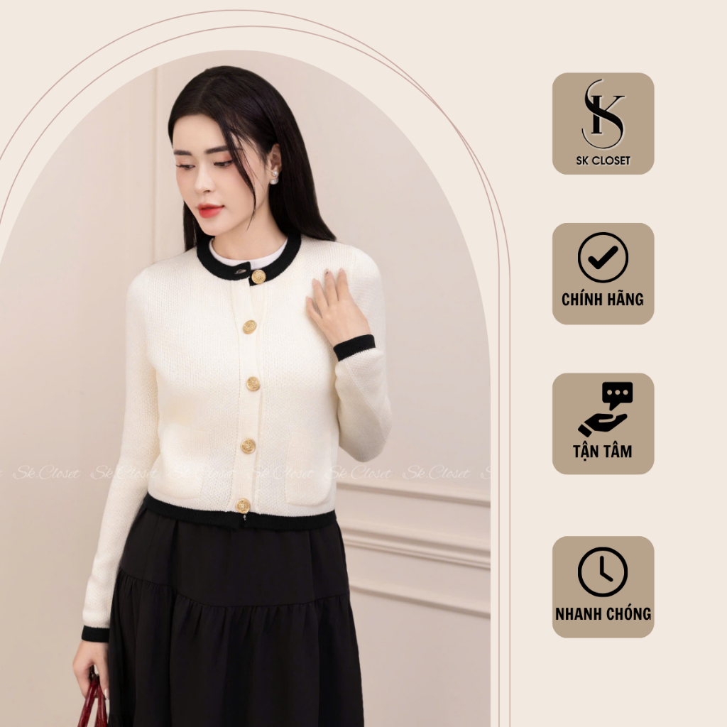 ผู้หญิง CADIGAN SWEATSHIRT LONG SLEEVES ROUND NECK WITH BRONZE BUTTONS