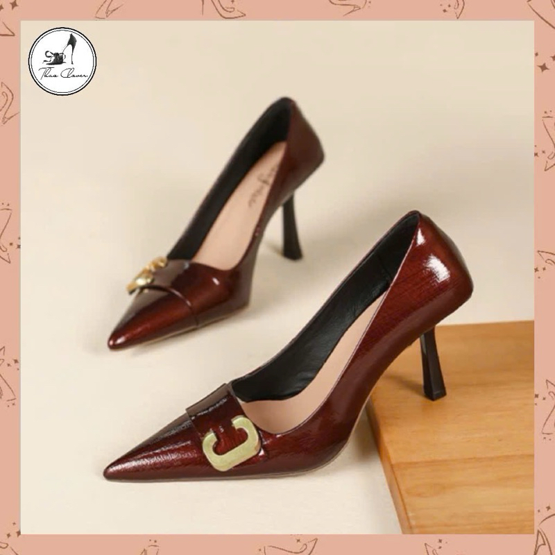 (FORM 1.5) รองเท้าส้นสูงหนังสิทธิบัตรหลังหัวแหลมแท็ก C-8cm-2 สี-THAO CLOVER-FUZULU-3212-15