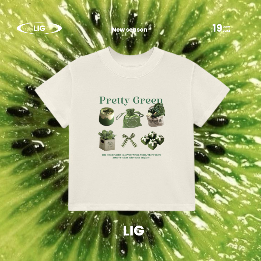 เสื้อยืดผู้หญิง Baby Tee "Pretty Green" Cotton 100% - ชีวิตก็ดี