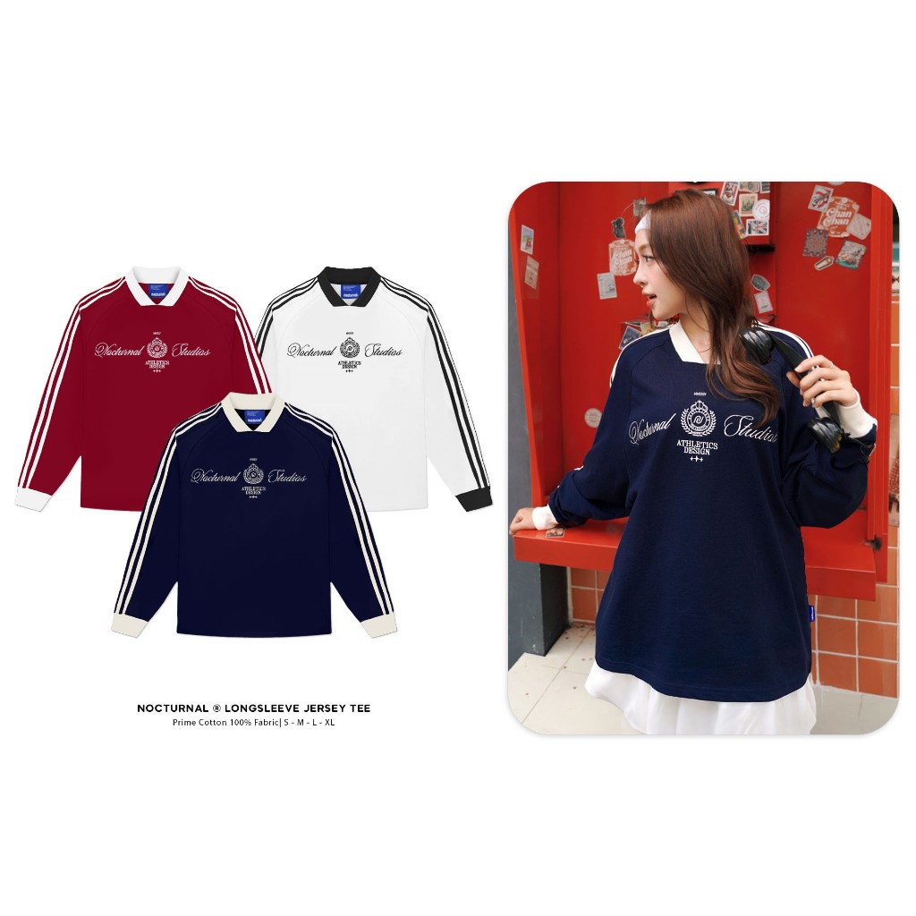 NOCTURNAL Longsleeves Jersey Tee ผ้าฝ้าย 100% ผู้ชายผู้หญิง Unisex แบรนด์ท้องถิ่น