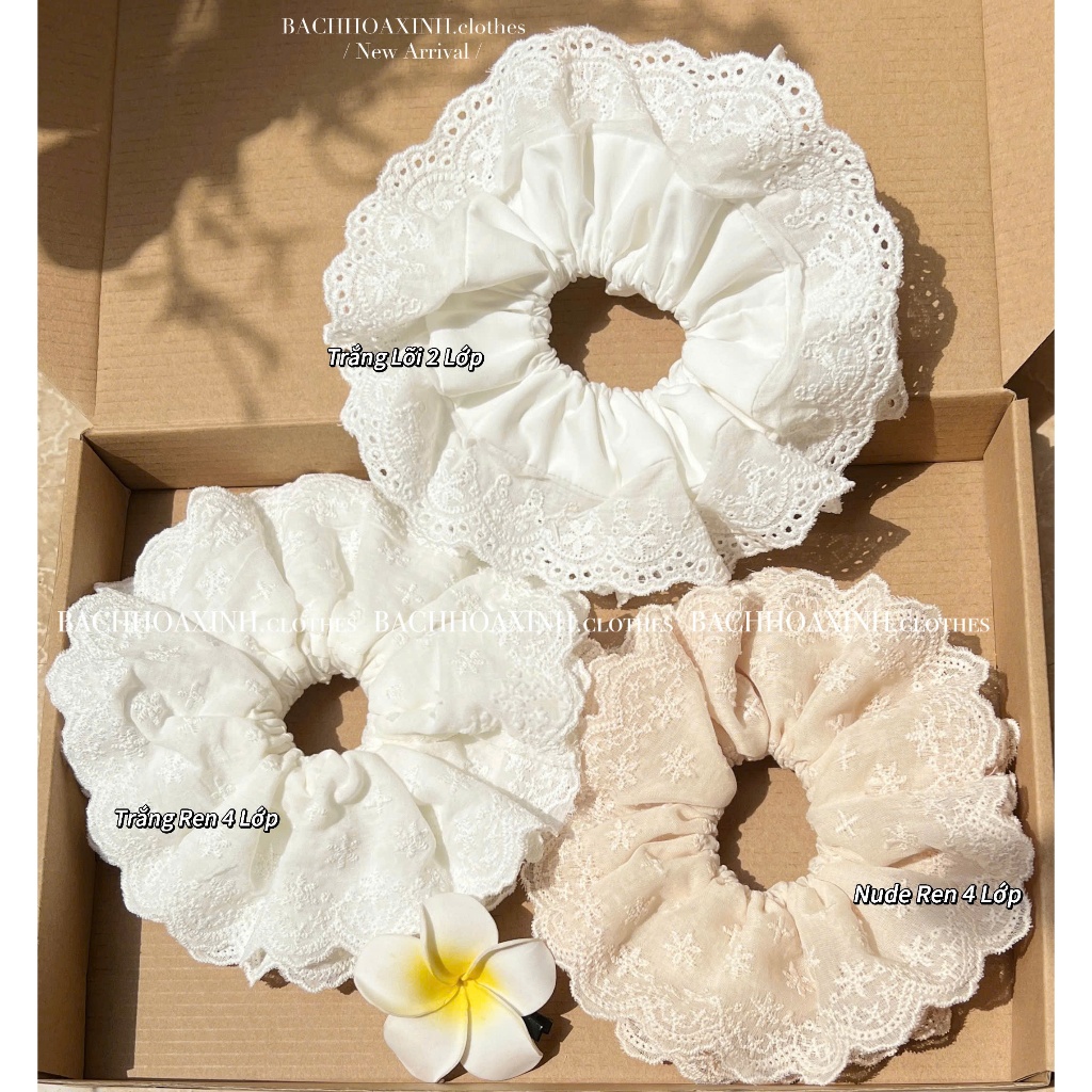 ยางมัดผม ยางมัดผมลูกไม้หลายชั้นขนาดใหญ่ย้อนยุคเรียบง่าย