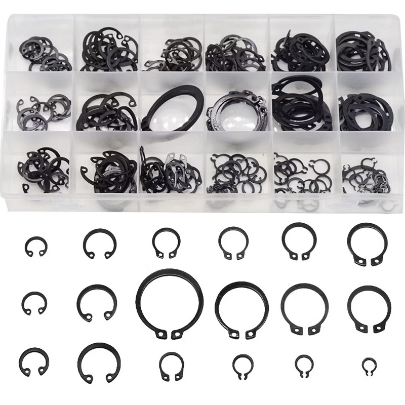 225 ชิ้นด้านนอก/ภายในผู้ถือแหวน E-Type คลิปแหวนหัวเข็มขัดผู้ถือแหวนเรียงลําดับชุดเพลาหลุมปกเครื่องซักผ้า