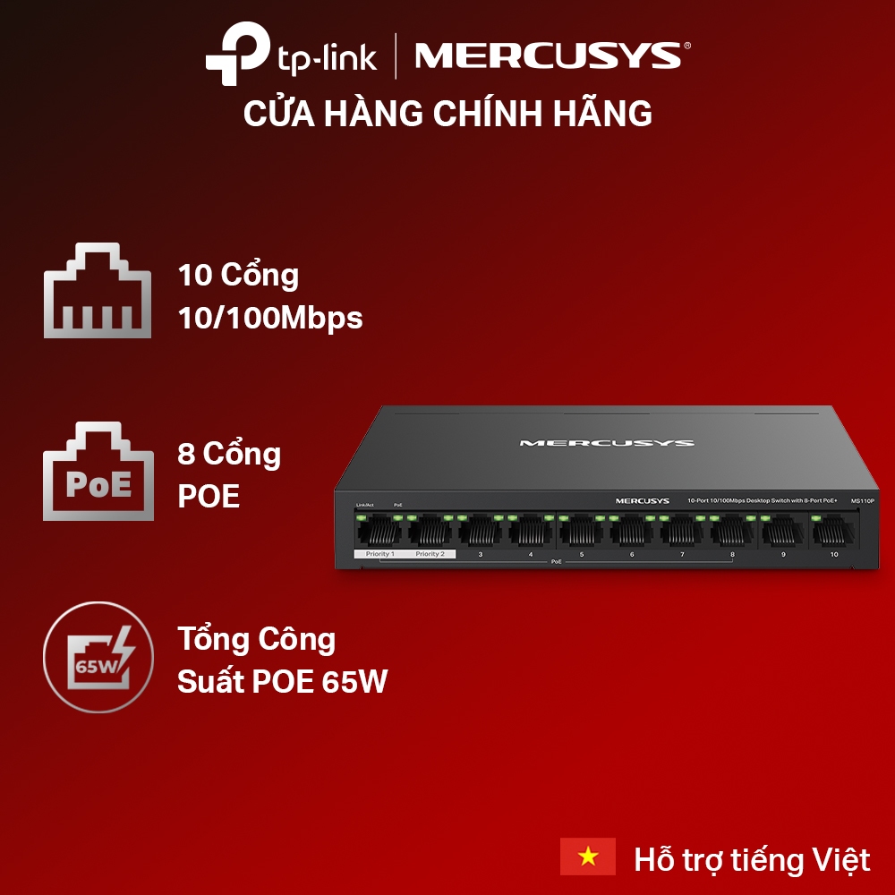 สวิตช์เครือข่าย Mercusys MS105GP/ MS110P/ MS106LP พร้อมพอร์ต PoE+