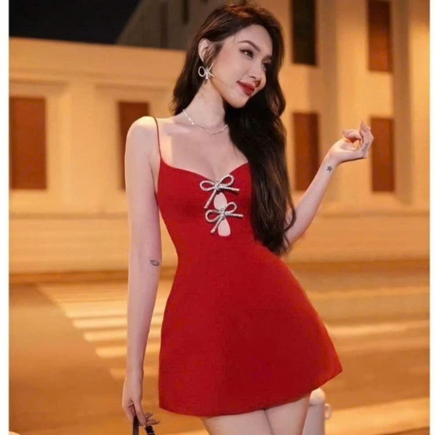 Pc Gen K5517_CAROTSHOP ชุดเดรสดีไซน์โบว์ 2 สาย