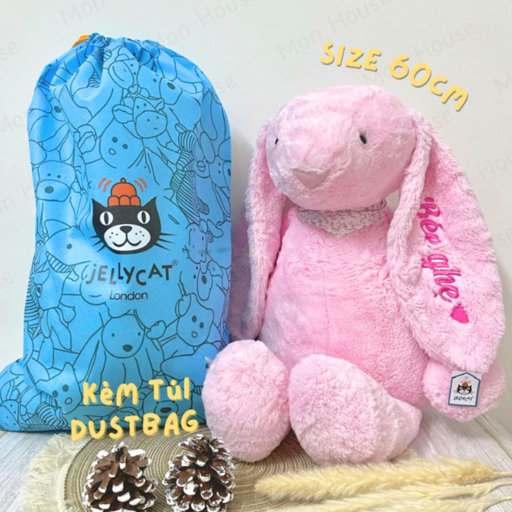 [rabbit 60cm+jellycat DUSTBAG] ตุ๊กตากระต่ายตุ๊กตานุ่มปักชื่อของทารกขอของขวัญที่มีความหมาย