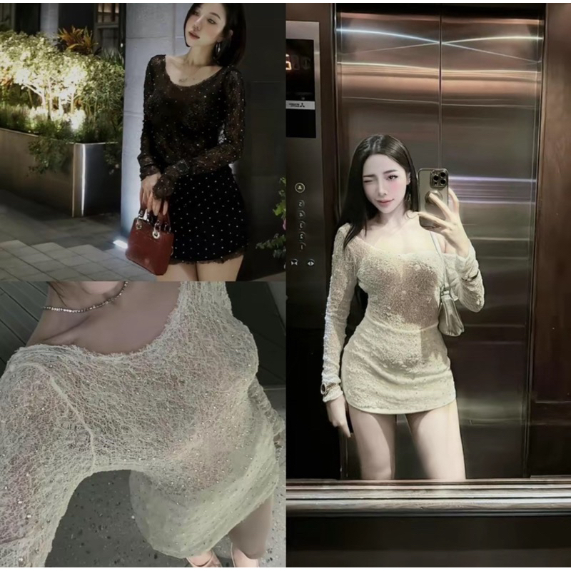 [BIG SIZE FAT CAT] SET OF 3 PIECE STONE MESH SHIRT + TUBE SHIRT + A-LINE SKIRT BIGSIZE FORM 60-90KG