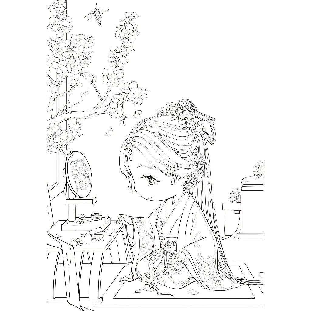 ไลน์อาร์ตโบราณจิบิหน้าระบายสีคอมโบ10ภาพวาดกระดาษหนาสวย