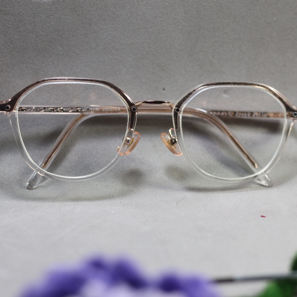 OWNDAYS กรอบแว่นตาหกเหลี่ยมสีขาวในแกนเหล็กมือ 2 ของแท้จากญี่ปุ่น - GK021024 บี7