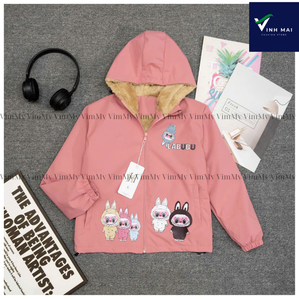 เสื้อกันลม Labubu มีซับในผ้าฟลีซ 2 ชั้น สุดอุ่นสําหรับเด็ก VM เสื้อกันลม 2 ชั้น น่ารักและอุ่นสําหรับเด็กชายและเด็กหญิง ขนาด 15-40กก