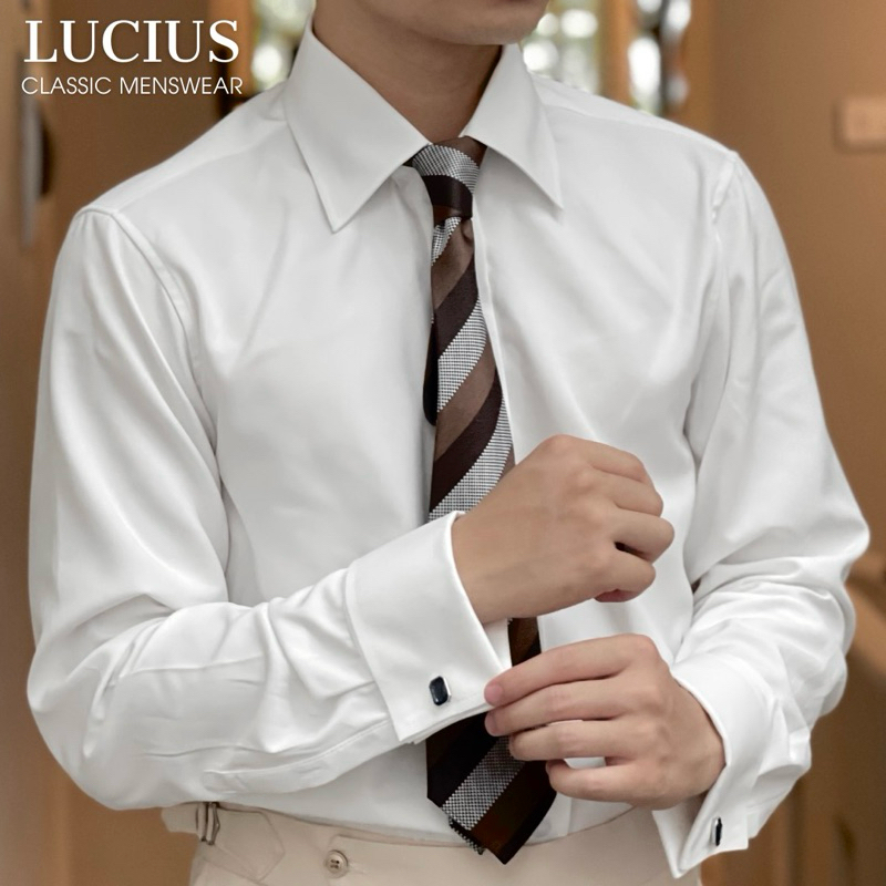 LUCIUS Premium Long Sleeve Mens Shirt, Luxurious Forward Point Collar, French Cuff Cuff Cuff, Regula
