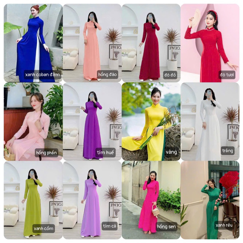 ผ้าไหมละเอียดธรรมดา ao dai พร้อมปกสูงและแขนยาว