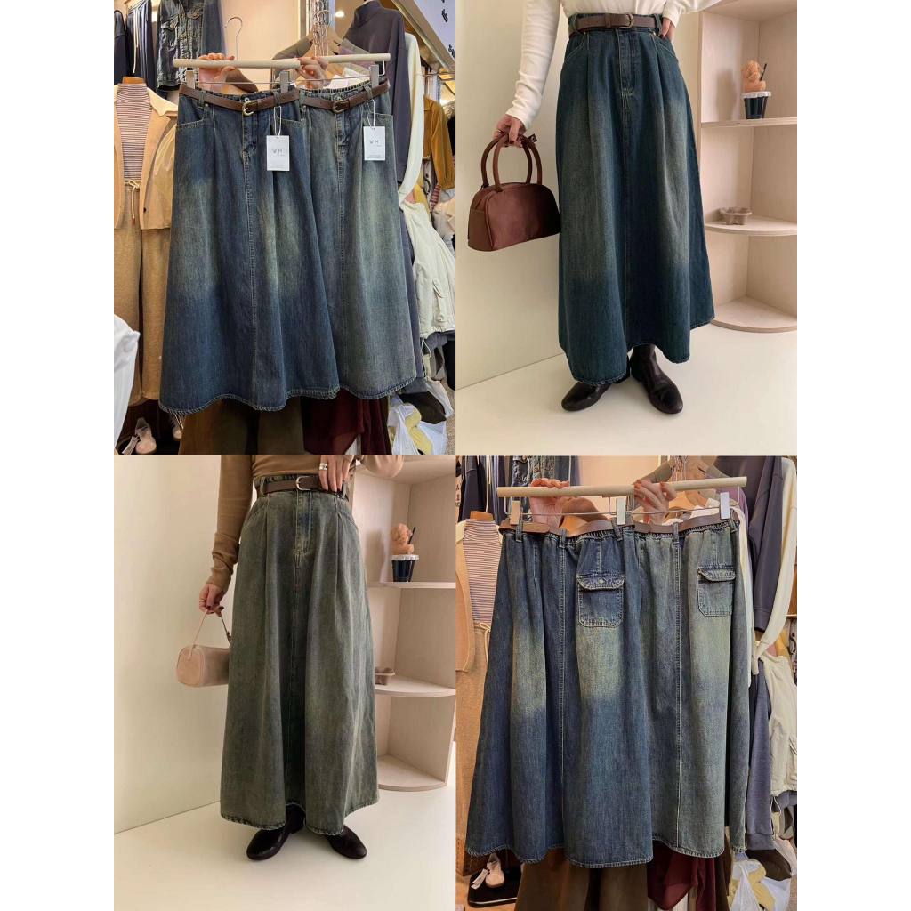 3282 - LONG JEANS SKIRT WITH BROWN BELT