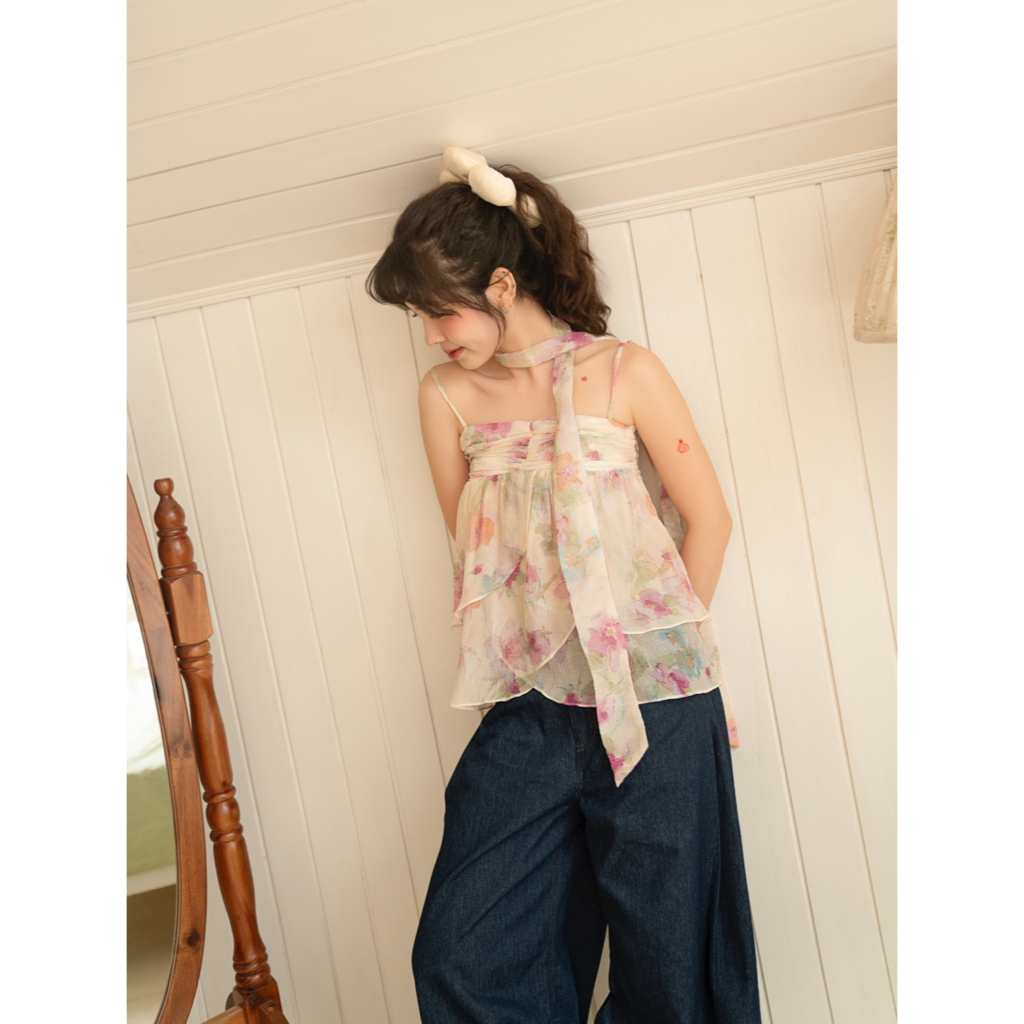Dóra the label - Aeri top layered floral chiffon shirt (แถมผ้าพันคอ)
