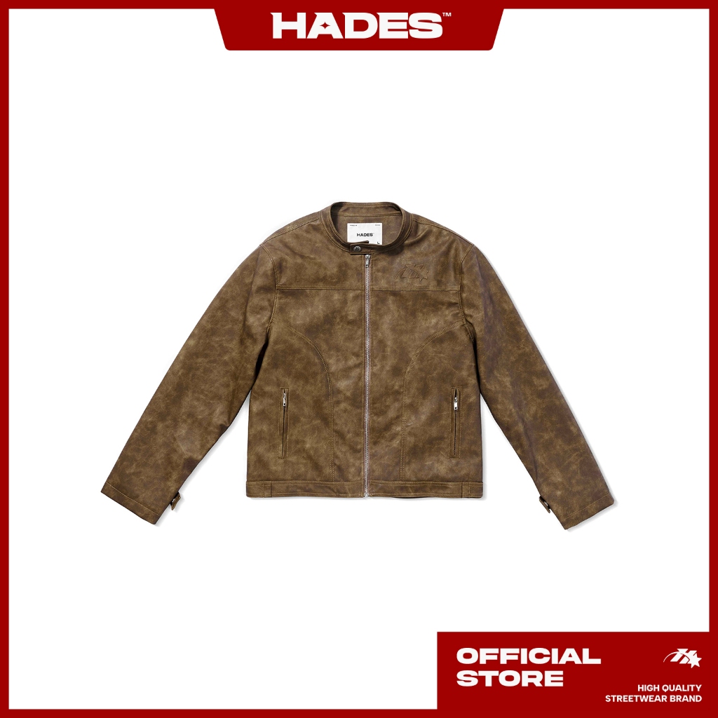 HADES BROWN WAX BIKER JACKET - แบรนด์ HADES ของแท้