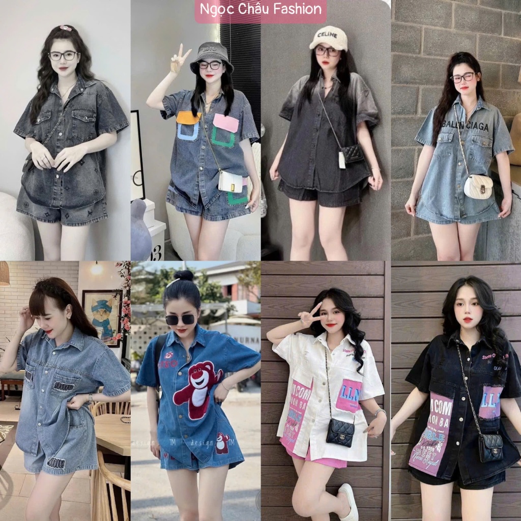 [MULTIPLE Models] เซตยีนส์และเสื้อมีกระดุมและกระเป๋าพนัง มีลาย Always Happy และกางเกงขาสั้นเอวยางยืดมีกระเป๋า ฟอร์ม 38-65kg