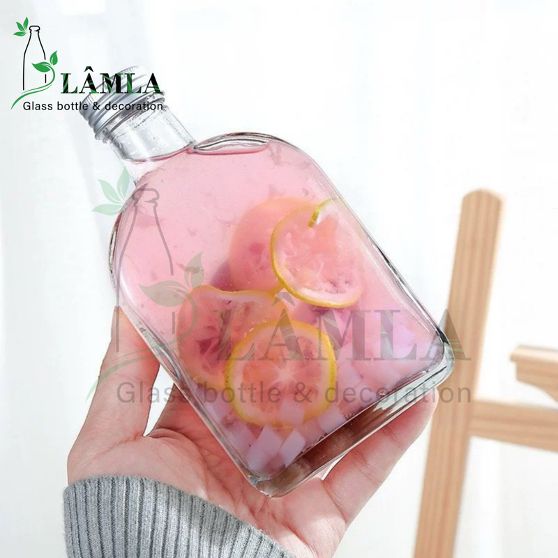 ขวดแก้วคอแบนพร้อมฝาอลูมิเนียมสีเงิน 350มล | กาแฟ น้ําผลไม้ ชานม